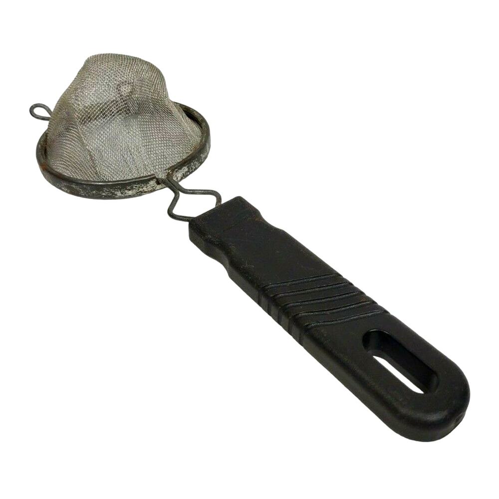 Vintage Sieve Strainer Screen Sifter 2-3/4" Basket Black Plastic Handle 9.5"